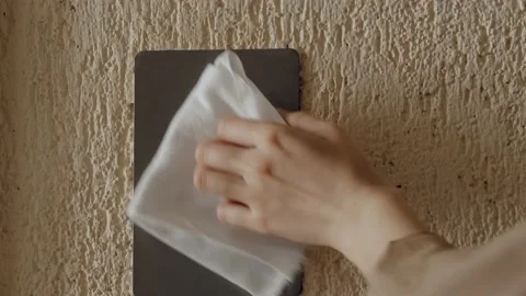 Elevator button disinfection close up Stock-Footage 131263918