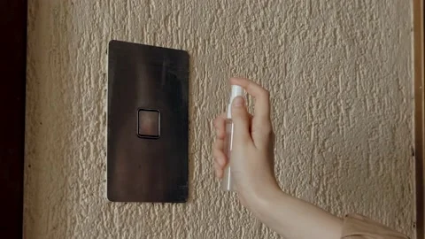 Elevator button disinfection close up Stock-Footage 131266095