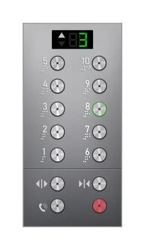 Elevator button panel with braille isolated on white Stock Illustration