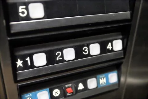 Elevator buttons to control which floor you ride to Stock Photos