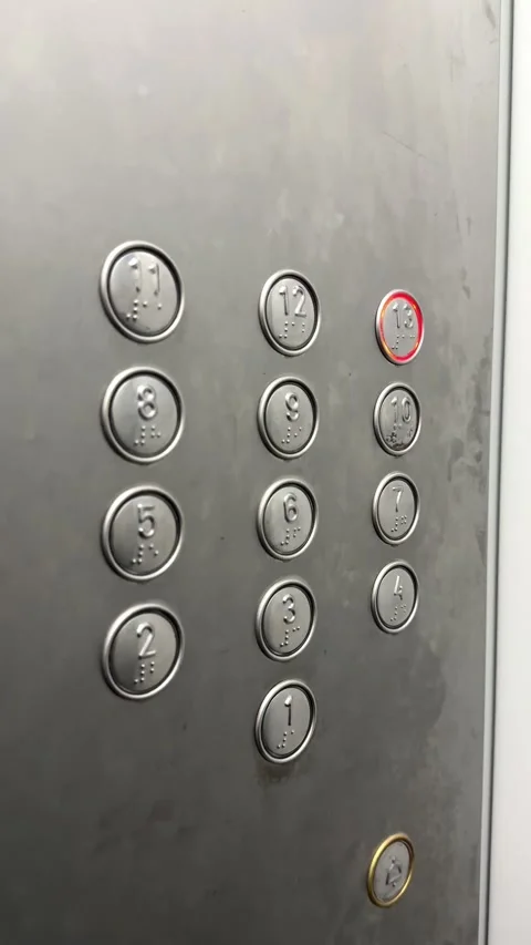 Elevator buttons for floor selection, silver buttons of a large elevator, 13th Stock Footage 315876429