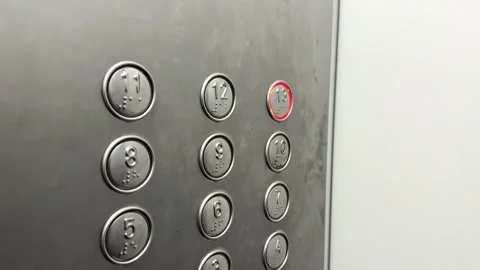 Elevator buttons for floor selection, silver buttons of a large elevator, 13th Stock Footage 317289424