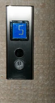 Elevator buttons on lift control panel at mall, hotel or business center - .. Stock Photos