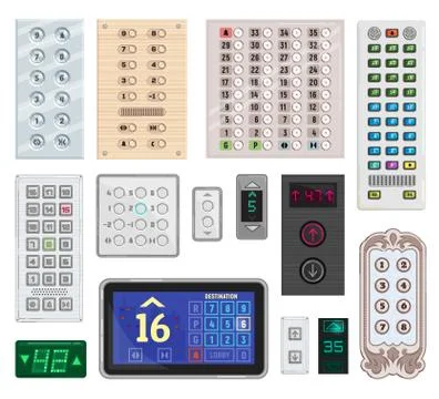 Elevator buttons menu isolated vector illustration set. UI UX up and down button Stock Illustration