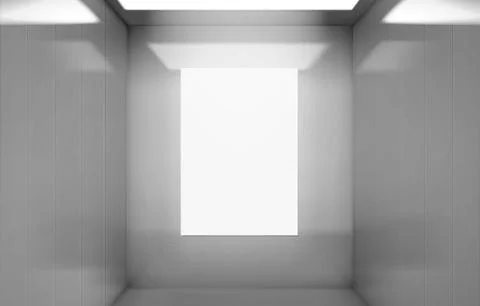 Elevator cabin with poster mockup inside view. Stock Illustration