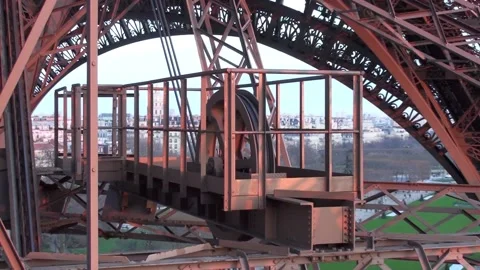 Elevator Cables Spinning At The Eiffel Tower In Paris, France Stock Footage 158604183