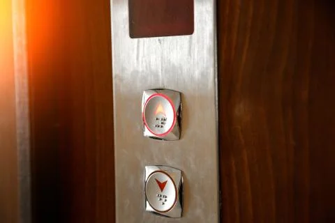 Elevator call buttons. selective focus, shallow depth of field Stock Photos