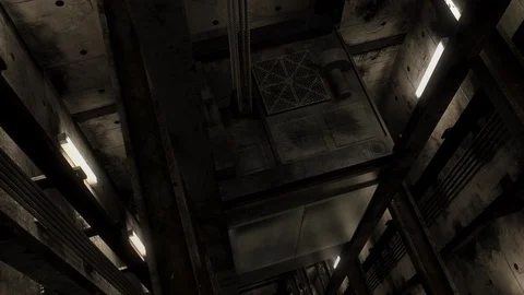 Elevator car descending down shaft, overhead traction interior Vidéo 104933836