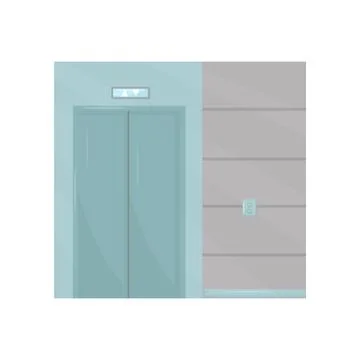 Elevator with closed door, buttons on wall. Part of interior design of office Stock Illustration