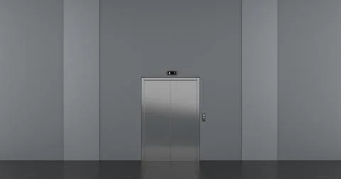 Elevator with closed doors, at public space interior. 스톡 일러스트