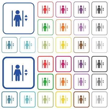 Elevator color outlined flat icons Stock Illustration