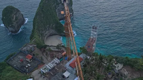 Elevator construction on a cliff at kelingking beach, nusa penida, bali Stock Footage 327817585