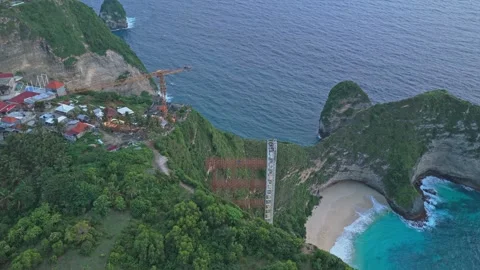Elevator construction site at kelingking beach in nusa penida, bali Stock Footage 327817678