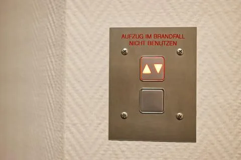 Elevator Control Panel with Fire Safety Warning 스톡 사진