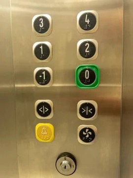 Elevator control panel with floor buttons and braille markings 스톡 사진