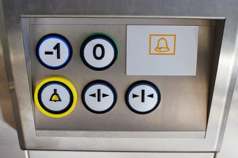Elevator Control Panel with Floor Buttons and Emergency Call Bell Icon Stock Photos
