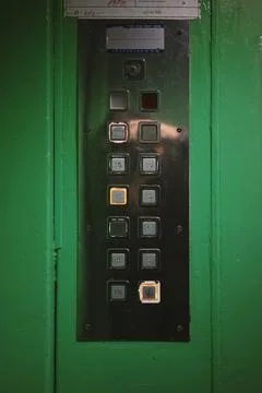 Elevator control panel with floor numbers Stock Photos