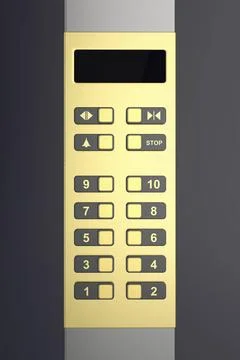 Elevator control panel Front view of golden elevator control panel Copyrig... Stock Photos