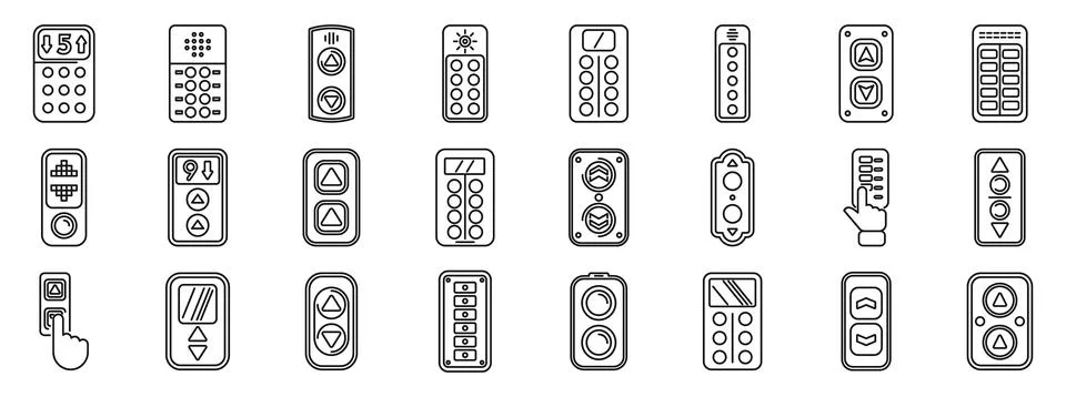 Elevator control panel icons set. Elevator button panel and remote control .. Stock Illustration
