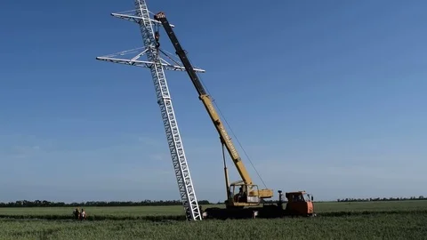 The elevator crane. The elevator crane on a truck platform. Video stock 71645246