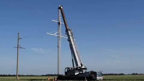 The elevator crane. The elevator crane on a truck platform. Video stock 71648544