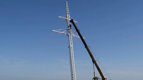 The elevator crane. The elevator crane on a truck platform. Video stock 71976752