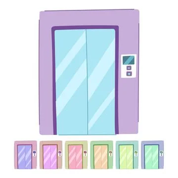 Elevator doors and call buttons for vertical transport graphic Stock Illustration