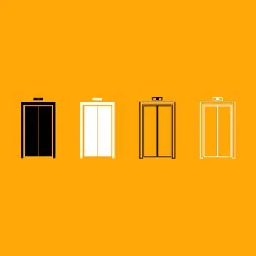 Elevator doors black and white set icon. Stock Illustration