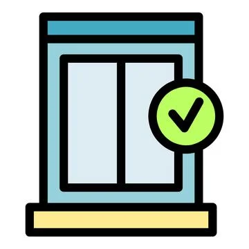 Elevator doors checkmark passing inspection representing safety and accessi.. Stockillustratie