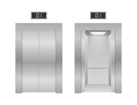 Elevator doors. Closing and opening lift metallic in office building. Vector  Ilustración de archivo