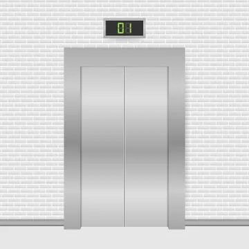 Elevator doors. Closing and opening lift metallic in office building. Vector  Stock Illustration