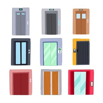 Elevator doors collection displaying different styles and designs Illustrazione stock