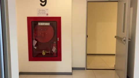 The elevator doors open. Opening the door is an elevator 스톡 동영상 282800673