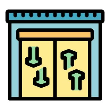 Elevator doors opening and closing in modern building lobby Ilustración de archivo