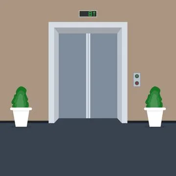 Elevator, elevator icon in building, room interior with realistic elevator. Ilustración de archivo