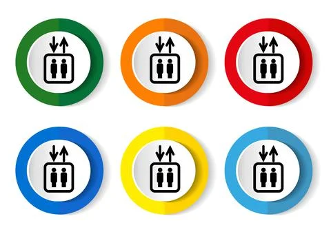 Elevator, elevator vector icons, set of round buttons Stock Illustration