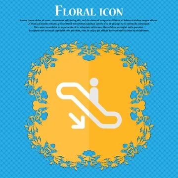Elevator, Escalator, Staircase. Floral flat design on a blue abstract backgro Stock Illustration