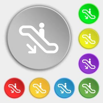 Elevator, Escalator, Staircase icon sign. Symbol on five flat buttons. Vector Stock Illustration