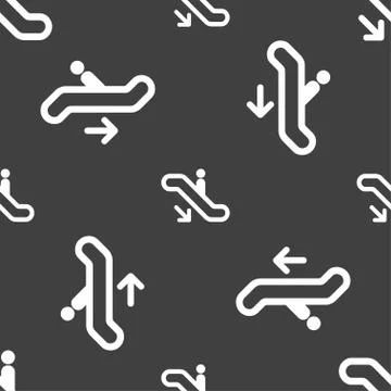 Elevator, Escalator, Staircase icon sign. Seamless pattern on a gray backgrou Illustrazione stock