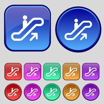 Elevator, Escalator, Staircase icon sign. A set of twelve vintage buttons for yo Stock Illustration