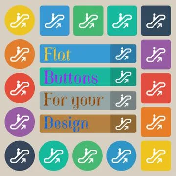 Elevator, Escalator, Staircase icon sign. Set of twenty colored flat, round, squ Stock Illustration