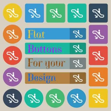 Elevator, Escalator, Staircase icon sign. Set of twenty colored flat, round, squ Stock Illustration