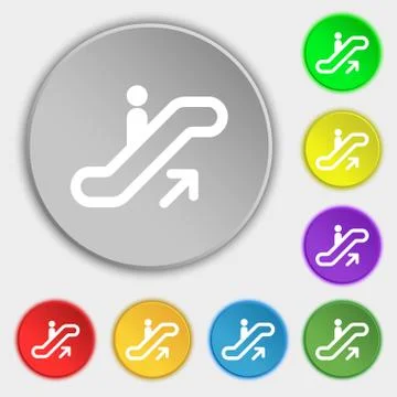 Elevator, Escalator, Staircase icon sign. Symbol on five flat buttons. Stock Illustration