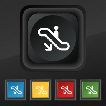 Elevator, Escalator, Staircase icon symbol. Set of five colorful, stylish button Stock Illustration