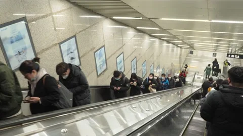 Elevator Escalator Subway Commuting Travel People Flow Stock Footage 235574084