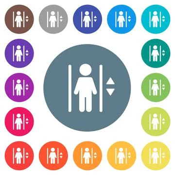 Elevator flat white icons on round color backgrounds Illustrazione stock