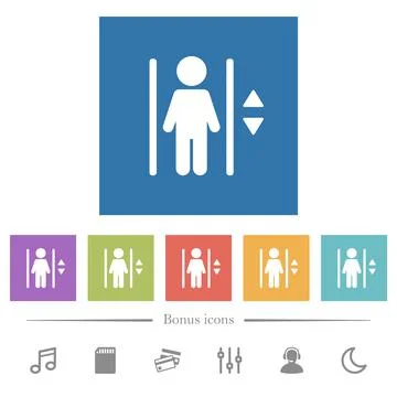 Elevator flat white icons in square backgrounds Illustrazione stock