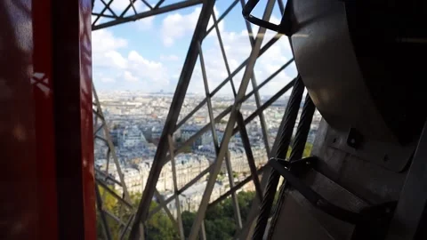 The elevator going up to the Eiffel Tower Stock Footage 299342243
