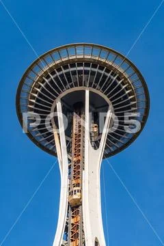 The elevator going up to the top of the Space Needle in Seattle Stock Photos