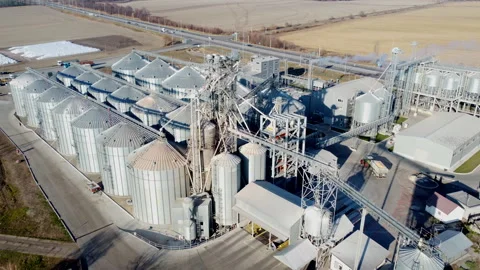 Elevator. Grain elevator. Granary. Large metal structure grain elevator Storage Stock Footage 328922064